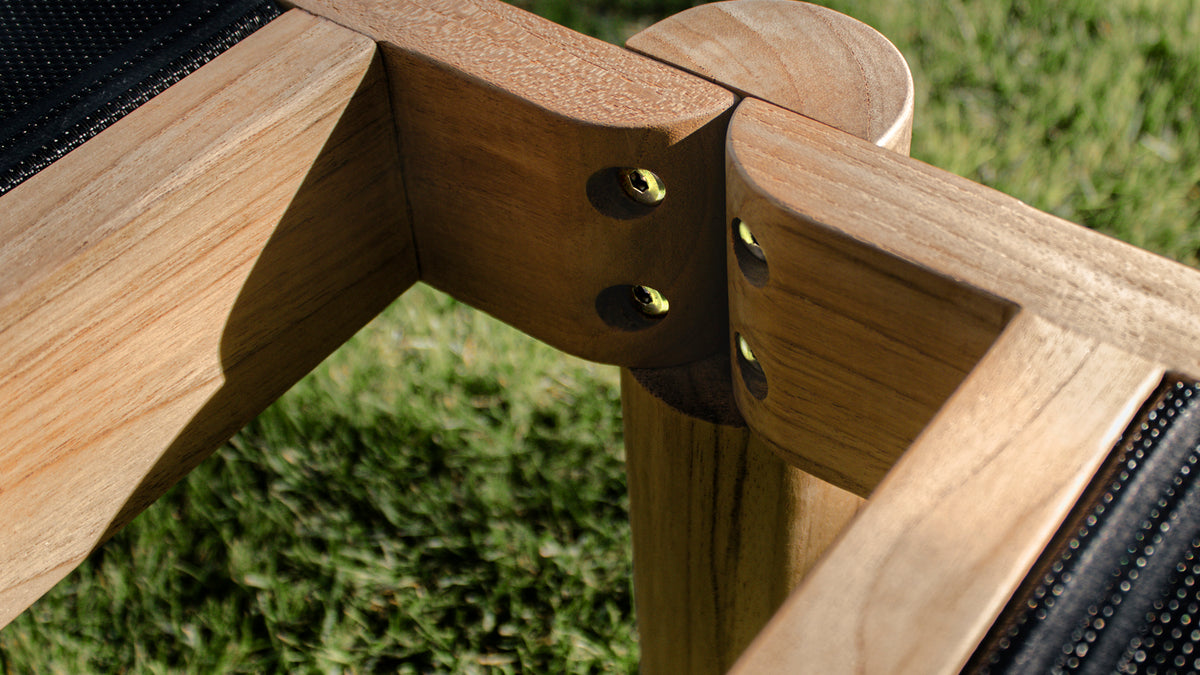 Neighbor's stainless steel hardware components make this outdoor furniture weather resistant.