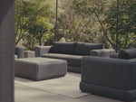 Video of charcoal synthetic rattan furniture, focusing on a chair with dark charcoal cushions.