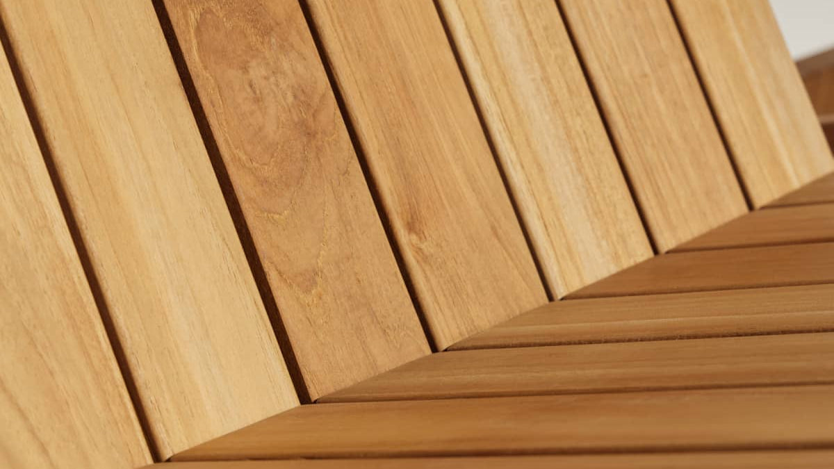 Close-up of teak planks from a portion of outdoor furniture